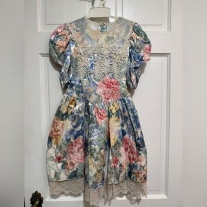 Vintage Floral Lace Collar Girls Dress Size 6X
